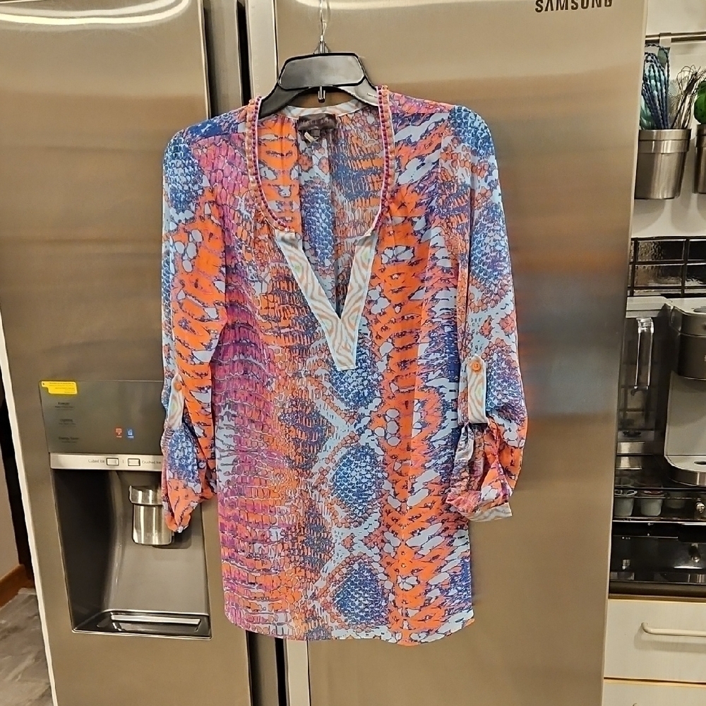 💕HALE BOB💕 Bedazzled Multi-Color Snakeskin Blouse Small